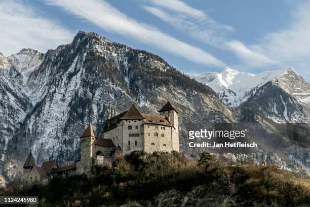 View of the Gutenberg Castle on January 23, 2019 in Balzers, Liechtenstein. 300 years ago the shire of Vaduz and the lordship of Schellenberg were...