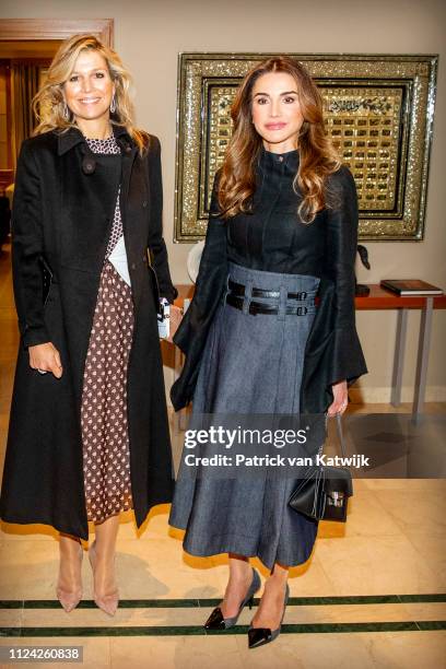 Queen Maxima of The Netherlands visits King Abdullah of Jordan and Queen Rania of Jordan at the Royal Palace on February 12, 2019 in Amman, Jordan.