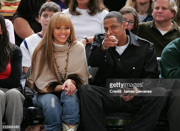 Beyonce Knowles and Jay-Z during Celebrities Attend Houston Rockets vs New York Knicks Game - January 21, 2005 at Madison Square Garden in New York...