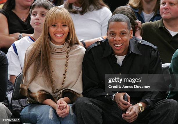 Beyonce Knowles and Jay-Z during Celebrities Attend Houston Rockets vs New York Knicks Game - January 21, 2005 at Madison Square Garden in New York...