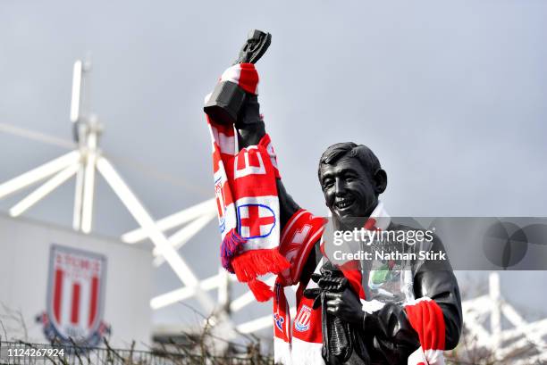 Tributes laid in memory of former Stoke City and England goalkeeping legend Gordon Banks outside the bet 365 Stadium on February 12, 2019 in Stoke on...