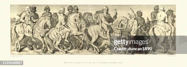 norman conquest, harold and his knight ride to bosham, sussex - harold godwinson stock illustrations