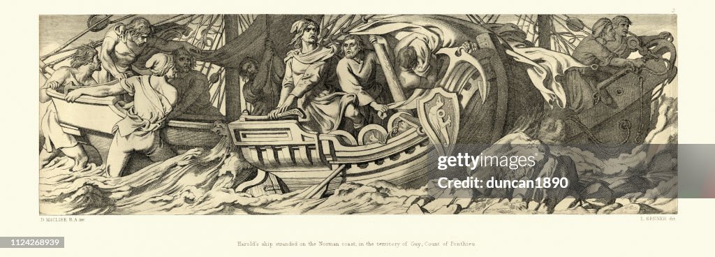 Norman Conquest, Harold's ship stranded on the Norman coast