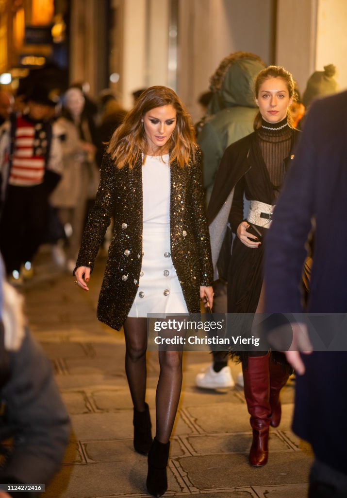 Olivia Palermo is seen outside Balmain during Paris Fashion Week ...