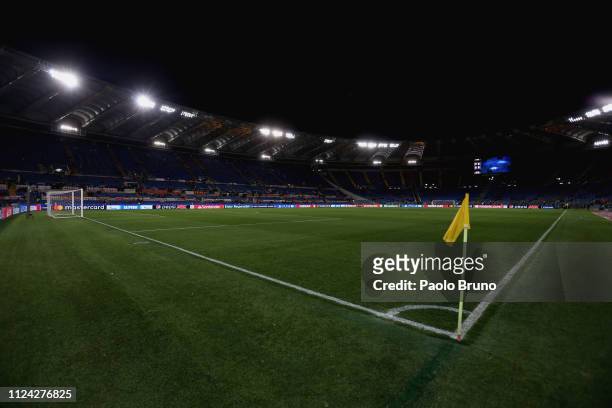 General view of the Stadio Olimpico before the UEFA Champions League Round of 16 First Leg match between AS Roma and FC Porto at Stadio Olimpico on...