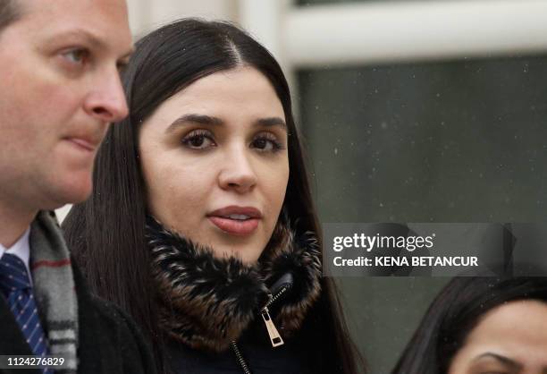 Emma Coronel Aispuro, wife of Joaquin 'El Chapo' Guzman leaves from the US Federal Courthouse after a verdict was announced at the trial for Joaquin...