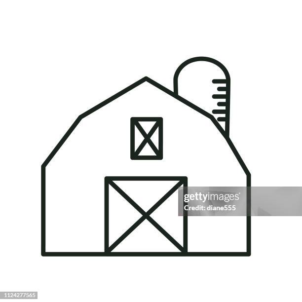 barn agriculture and farming thin line icons - red barn stock illustrations