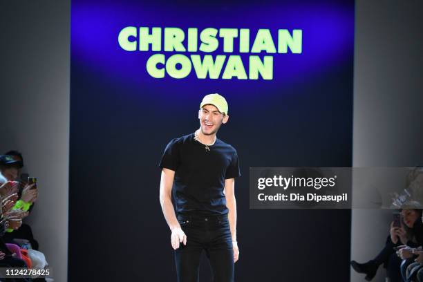 Designer Christian Cowan walks the runway for the Christian Cowan fashion show during New York Fashion Week: The Shows at Gallery II at Spring...