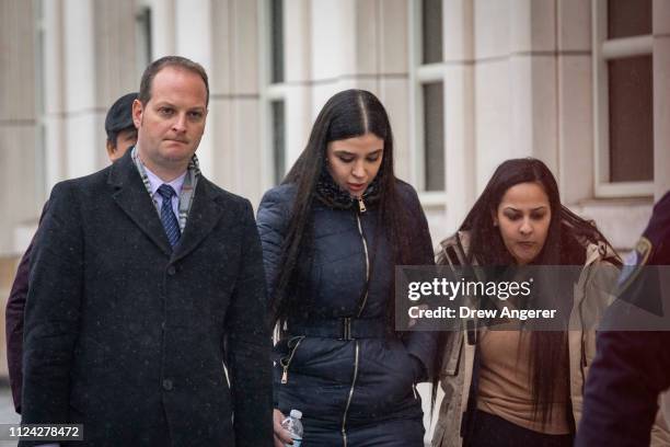 Emma Coronel Aispuro, wife of Joaquin 'El Chapo' Guzman, exits the U.S. District Court for the Eastern District of New York, February 12, 2019 in the...