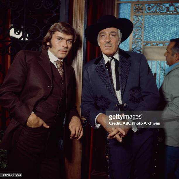 Pete Duel, Cesar Romero appearing in the Disney General Entertainment Content via Getty Images series 'Alias Smith and Jones'.