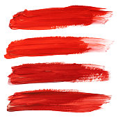 Set of red stroke brushes isolated on white