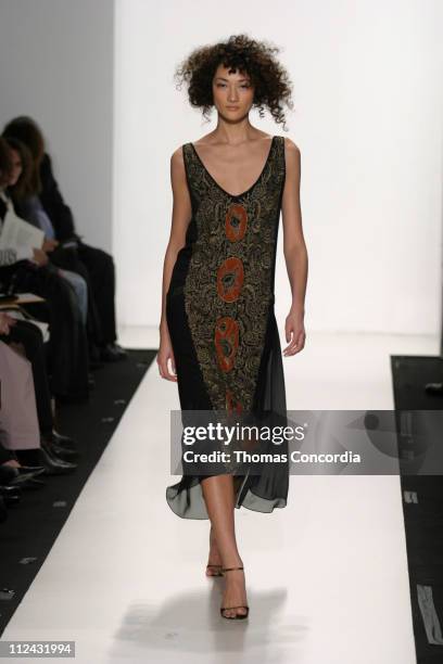 Ai Tominaga wearing Reem Acra Fall 2004 during Olympus Fashion Week Fall 2004 - Reem Acra - Runway at The Atelier at Bryant Park in New York City,...