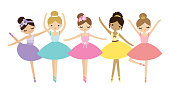 Cute Dancing Little Ballerinas Vector Illustration.