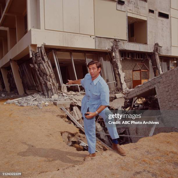 Los Angeles, CA Jules Bergman covering earthquake damage at the Olive View Medical Center from the Sylmar Earthquake / 1971 San Fernando, in the Walt...