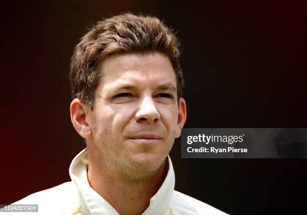 Tim Paine of Australia looks on during day one of the First Test match between Australia and Sri Lanka at The Gabba on January 24, 2019 in Brisbane,...