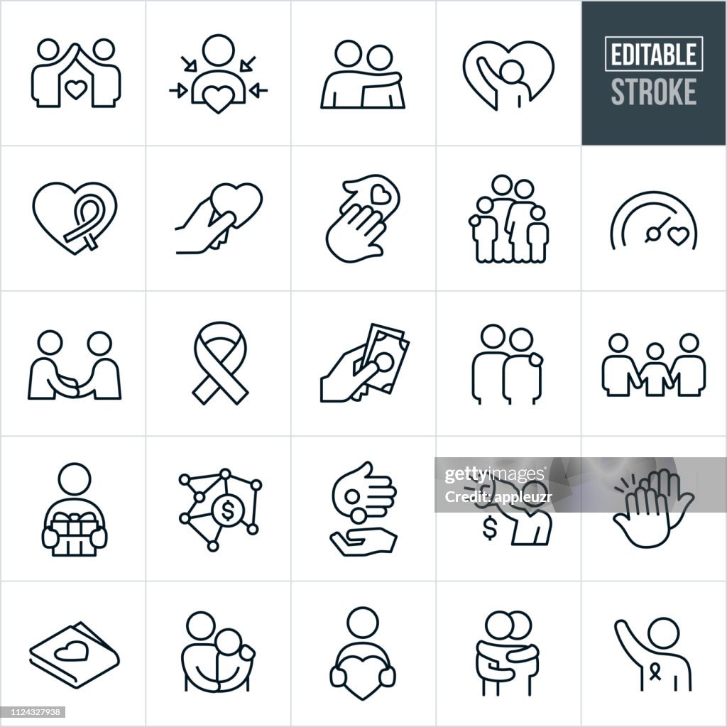 Iconos de línea dando caridad - trazo Editable