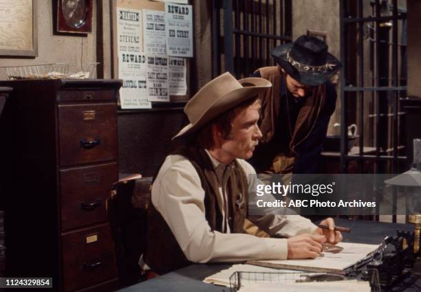 Dick Cavett, Pete Duel appearing in the Disney General Entertainment Content via Getty Images series 'Alias Smith and Jones' episode '21 Days to...