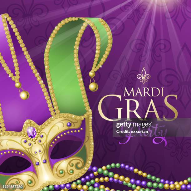 illustrations, cliparts, dessins animés et icônes de mardi gras party avec masque de bouffon - collier diamants