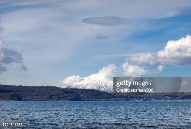 beautiful landscape view of little fuji mountain yotei and lake toya near noboribetsu hokkaido japan - mount yotei bildbanksfoton och bilder