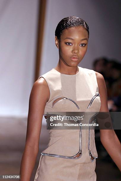 Gerren Taylor wearing Benjamin Cho Fall 2004 during Olympus Fashion Week Fall 2004 - Benjamin Cho - Runway at The Maritime Hotel in New York City,...