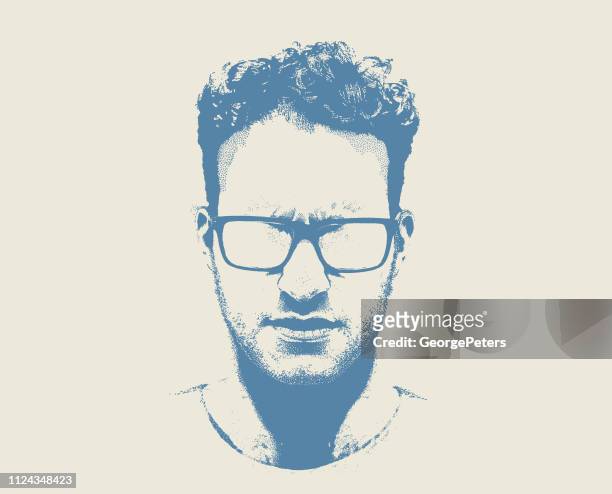 portrait of one serious young man - thick rimmed spectacles stock illustrations
