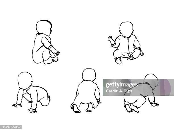 baby boy krabbeln und sitzen - babys stock-grafiken, -clipart, -cartoons und -symbole