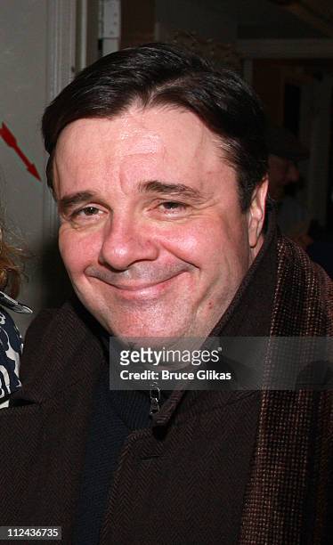 Actr Nathan Lane poses backstage at The David Mamet Comedy "November" at The Barrymore Theater on Broadway on March 11, 2008 in New York City.