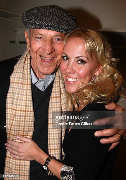 *Exclusive Coverage* Actor Jack Klugman and Heather Randall pose backstage at The David Mamet Comedy "November" at The Barrymore Theater on Broadway...