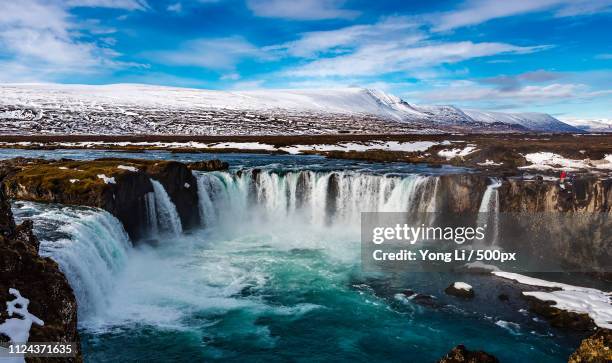 overlooking go afoss waterfall - hraunfossar stock pictures, royalty-free photos & images