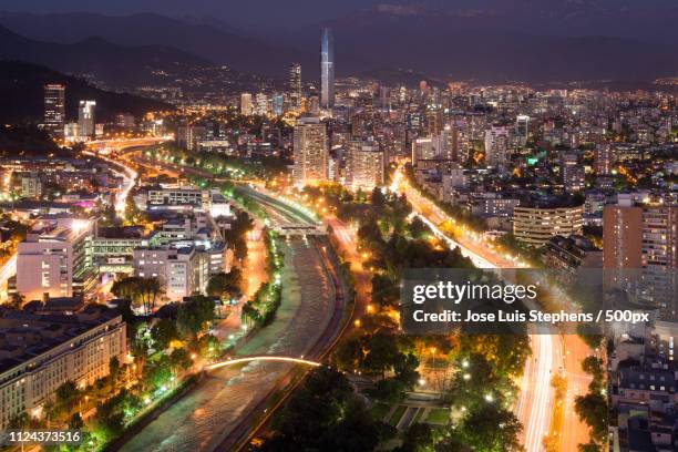 panoramic view of providencia and las condes districts, santiago de chile - sanhattan stock pictures, royalty-free photos & images