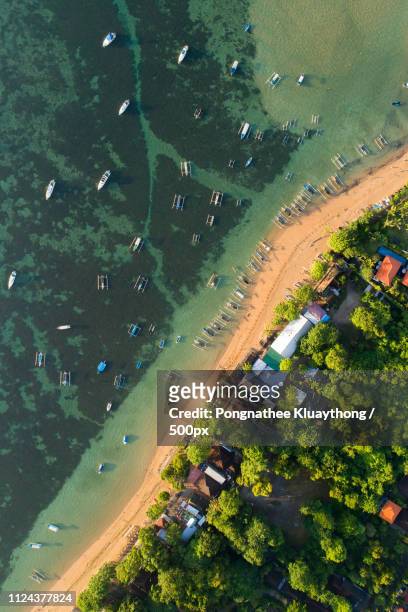 aerial view of sanur beach, bali, indonesia. - sanur bildbanksfoton och bilder