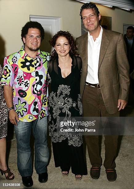 Romero Britto, Gloria Estefan and guest during Tropical 5K Benefiting Community Partnership For Homeless - May 12, 2006 at Star Island in Miami...