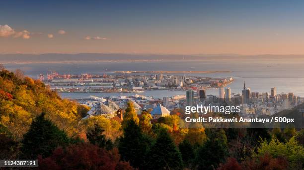 kobe skyline cityscape during sunset, japan - hyogo prefecture stock pictures, royalty-free photos & images