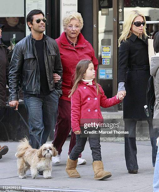 Television personality Kelly Ripa and husband actor Mark Consuelos sighting walking in SOHO with their daughter Lola on March 30, 2008 in New York...