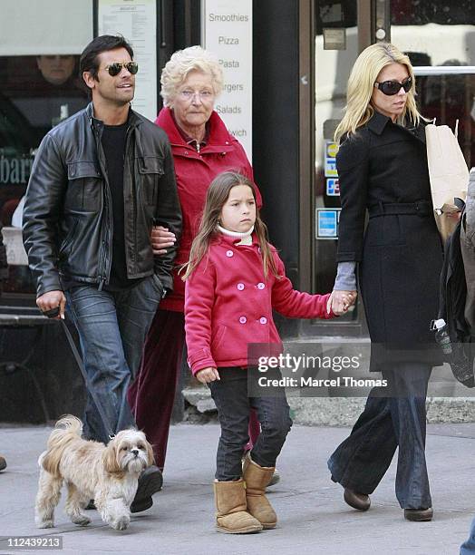 Television personality Kelly Ripa and husband actor Mark Consuelos sighting walking in SOHO with their daughter Lola on March 30, 2008 in New York...