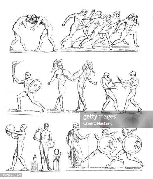 illustrations, cliparts, dessins animés et icônes de antiquité grecque athlètes - jeux olympiques- - antiquité-grecque