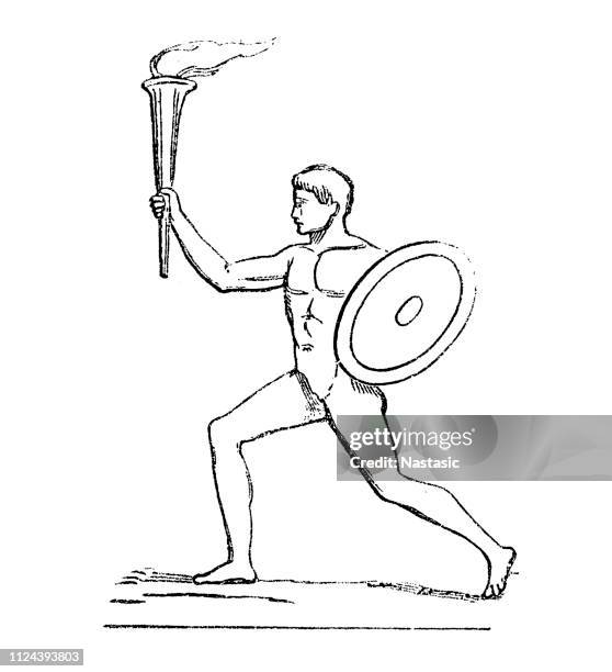 greek athlete holding torch - olympic games - antiquity - ancient greece olympics stock illustrations