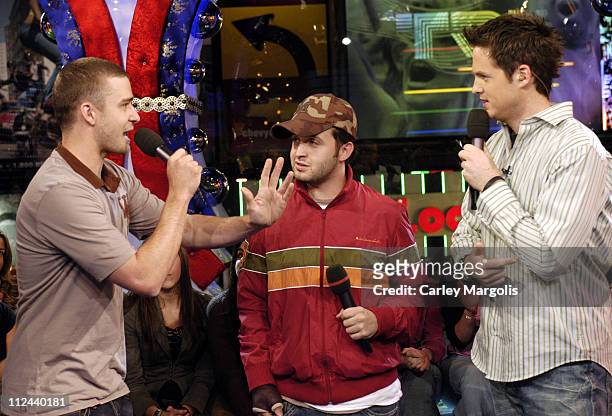 Justin Timberlake, Trace Ayala and Damien Fahey during Justin Timberlake, Trace Ayala and Ludacris Visit MTV's "TRL" - November 2, 2005 at MTV...