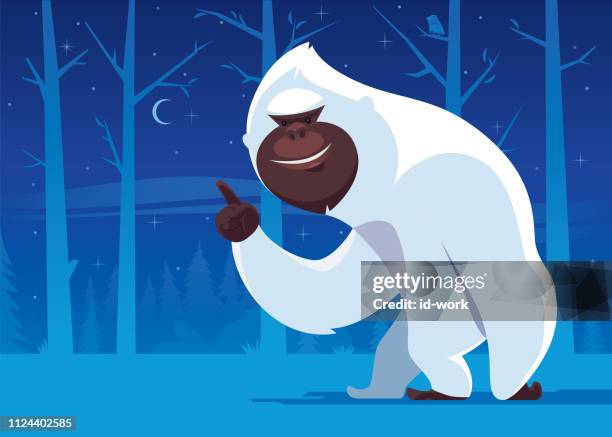 stockillustraties, clipart, cartoons en iconen met yeti wijzen de wassende maan - yeti