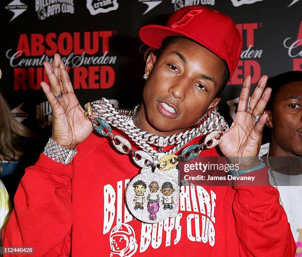 Pharrell Williams during Pharrell Williams and Absolut Ruby Red Host Pre VMA Party - Outside Arrivals at Chinatown Brasserie in New York City, New...