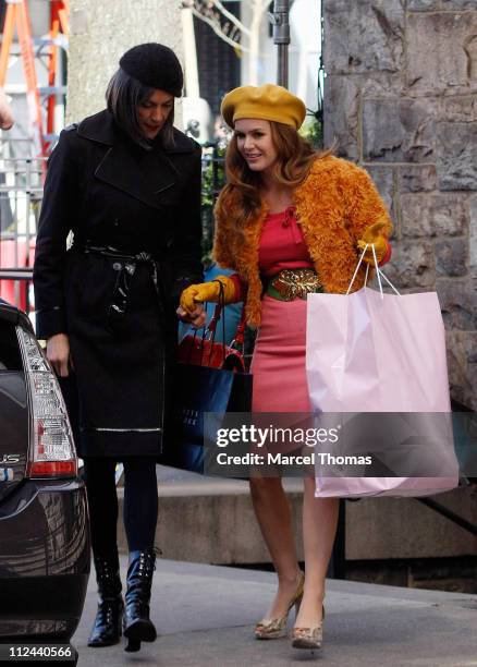 Actress Wendy Malick and actress Isla Fisher sighting filming a scene for the movie "Confessions of a Shopaholic" April 15, 2008 in New York City.