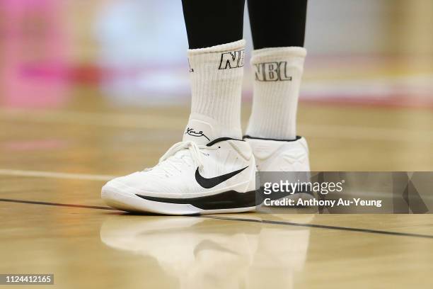 Tai Wesley of the Breakers wears the Nike Kobe A.D. During the round 15 NBL match between the New Zealand Breakers and the Cairns Taipans at TSB...
