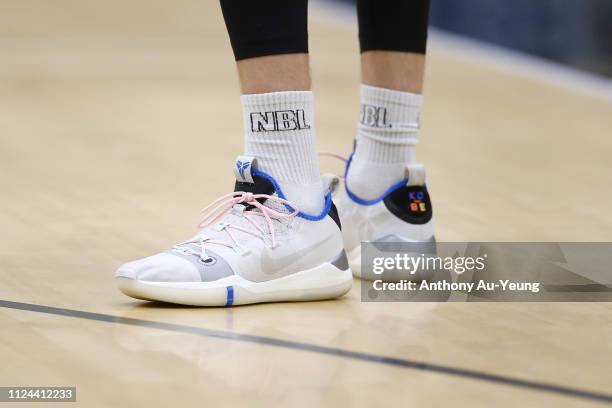 Tom Abercrombie of the Breakers wears the Nike Kobe A.D. During the round 15 NBL match between the New Zealand Breakers and the Cairns Taipans at TSB...