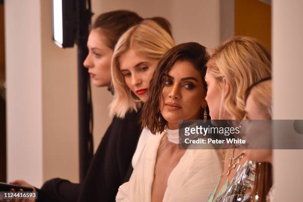 Xenia Adonts, Camila Coelho, Chiara Ferragni, Negin Mirsalehi and Leonie Hanne attend the Balmain Paris Haute Couture Spring Summer 2019 show as part...