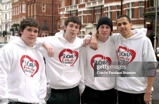 Tommy B, Reepa, Krazy and Melo-D of Blazin' Squad during FLORA Family Marathon - Photocall at Kensington Gardens in London, Great Britain.