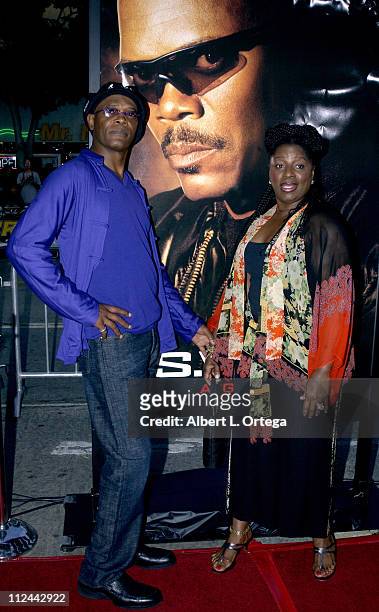 Samuel L. Jackson and wife LaTanya Richardson during "S.W.A.T." Premiere at Mann Village Theatre in Westwood, California, United States.