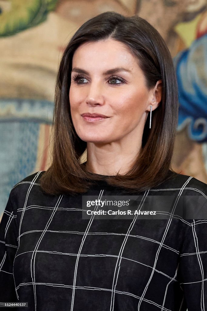 Queen Letizia Of Spain Attend Audiences At Zarzuela Palace