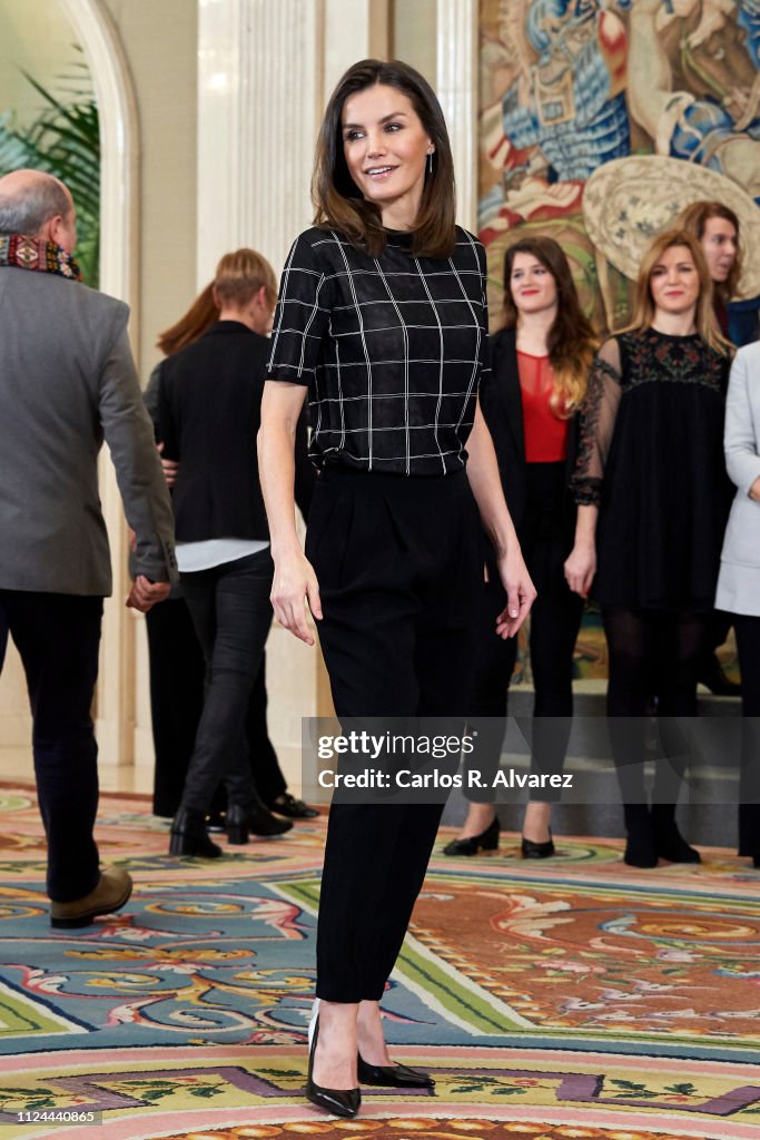 Queen Letizia Of Spain Attend Audiences At Zarzuela Palace