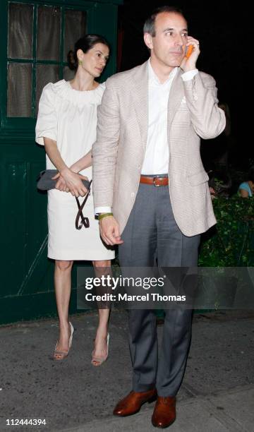 Personality Matt Lauer and wife Annette Roque visit Ye Waverly Inn restaurant on May 19, 2008 in New York City.
