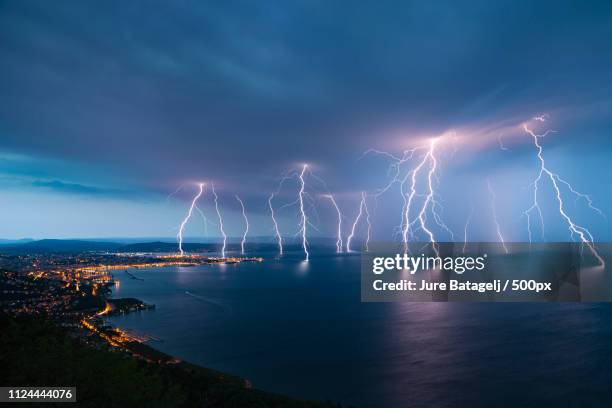 trieste lightning - sea storm stock pictures, royalty-free photos & images